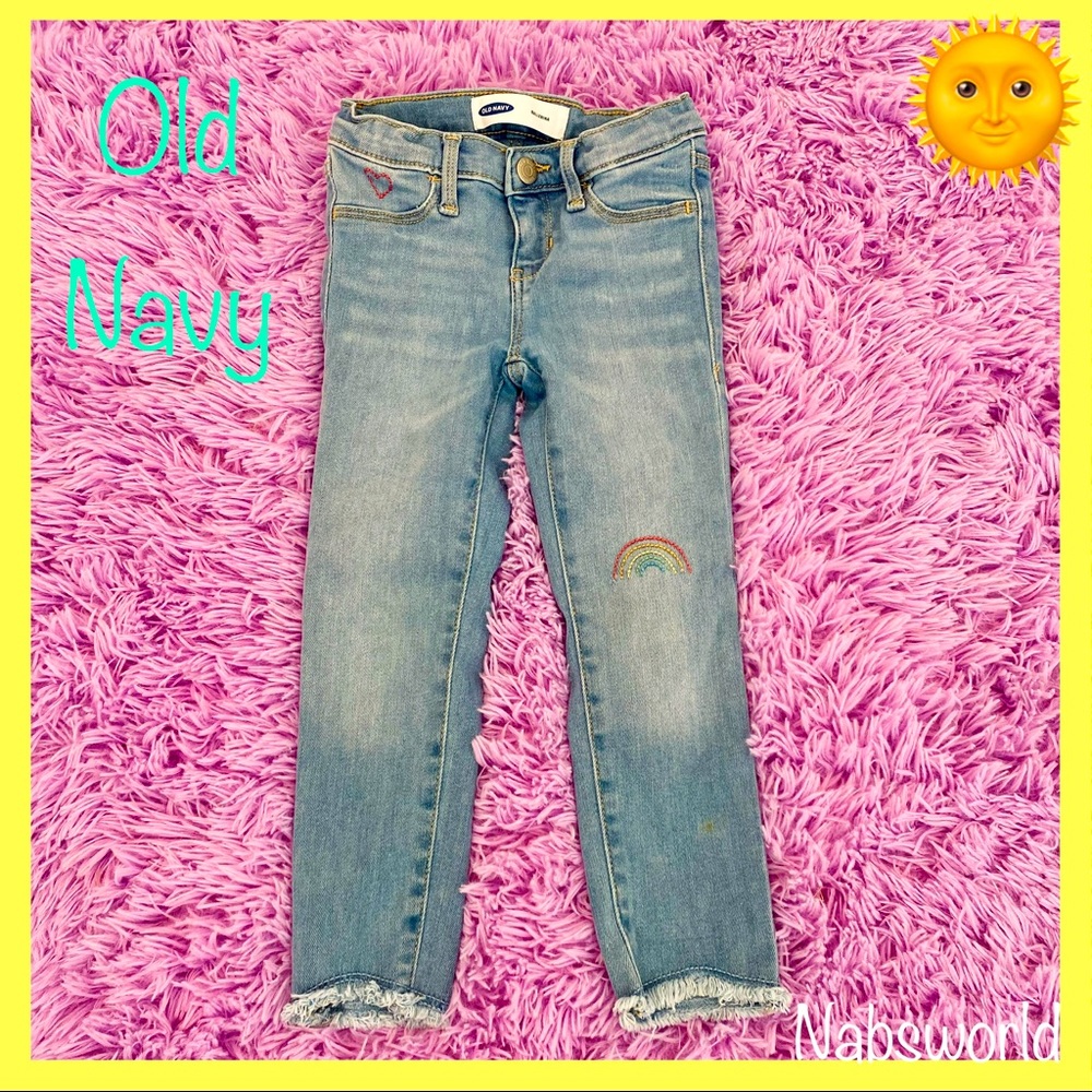 OLD NAVY RAINBOW & HEART EMBROIDERED BALLERINA JEANS/ JEGGINGS! 🌞